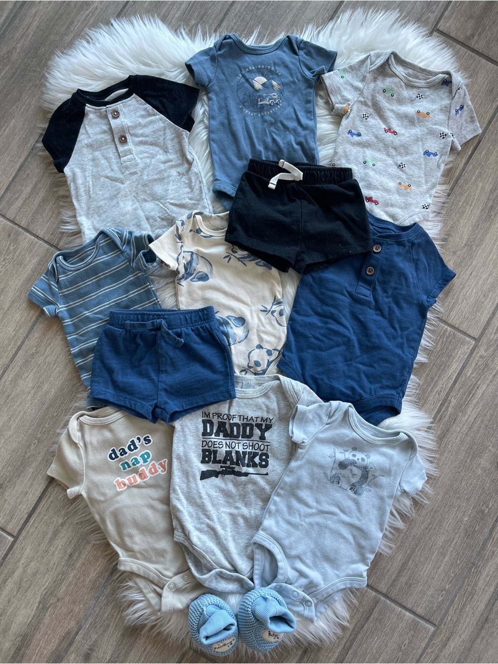 Baby Boy Mixed Onesie & Shorts Lot - Blues, Gray, Black